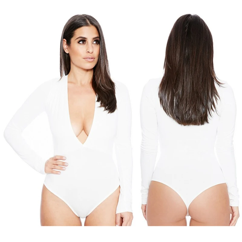 Bhflutter المرأة playsuits المكونات الخامس الرقبة طويلة الأكمام مثير داخلية يلة كلوبوير 2017 الخريف الشتاء رومبير عارضة زرة