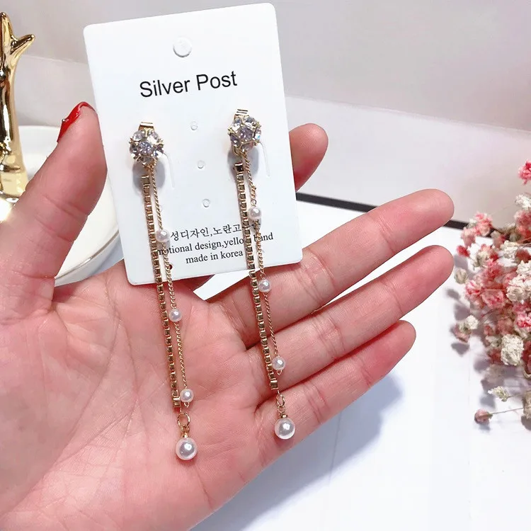 ball pearl cz tassel earring 925 silver post Hypoallergenic fadeless fashion jewelry dangle earrings for women girl gift