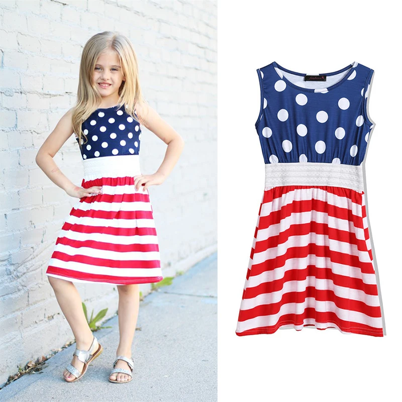 

Summer 2019 Girls Dress Baby Kids Clothes Sleeveless Vest Striped Polka Kids Dresses For Girls Clothes Roupas Infantis Menina