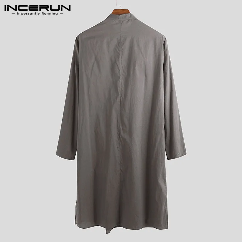 INCERUN Muslim Clothes Men Islamic Arab Kaftan Cotton Long Sleeve Patchwork Middle East Saudi Arabia Men Robes Jubba Thobe
