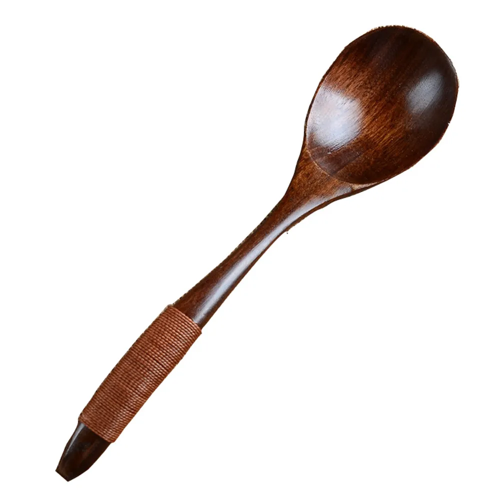 Деревянные ложки, большая ложка с длинной ручкой, детская ложка, деревянная десертная ложка для риса, супа, деревянная посуда, кухонная посуда - Цвет: Коричневый