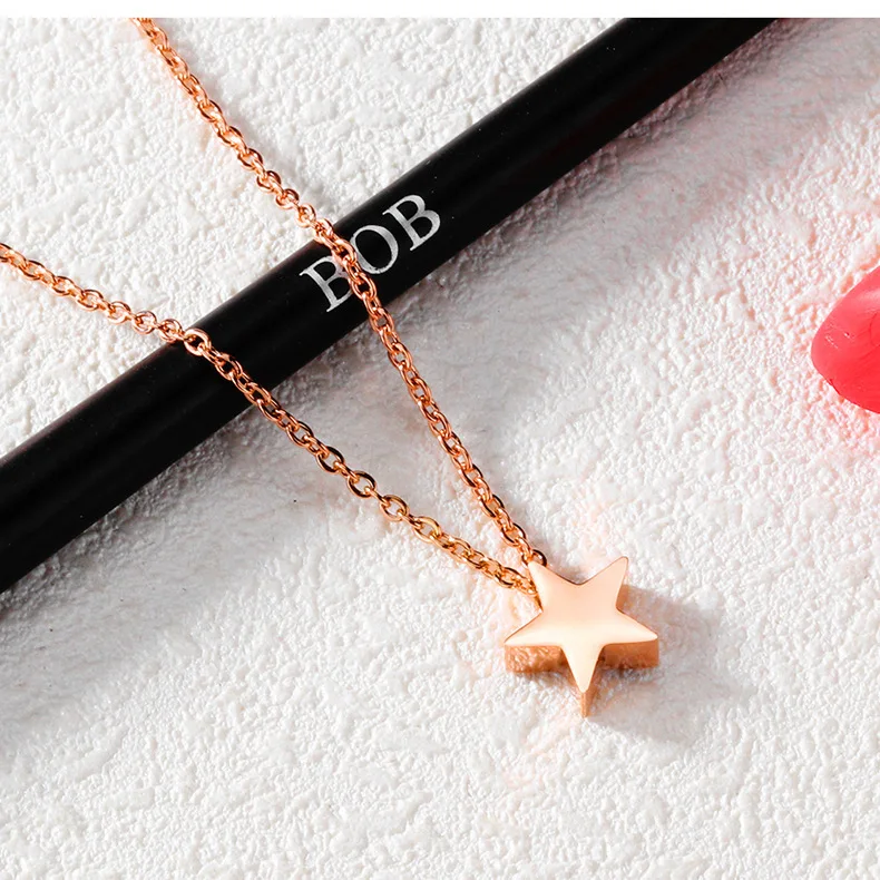 

freeshipingMs plating rose gold stars stainless steel necklace