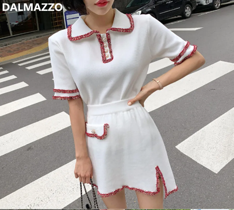 

Fashion Casual Womans Runway Turn down Collar Knit Tops + Mini Skirt 2 Pieces Sets 2020 Newest Autumn Women's Knitted Skirt Suit