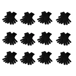 12 шт. зимние унисекс черные однотонные утолщенные перчатки вязаные чистый цвет теплые Пять пальцев перчатки #10