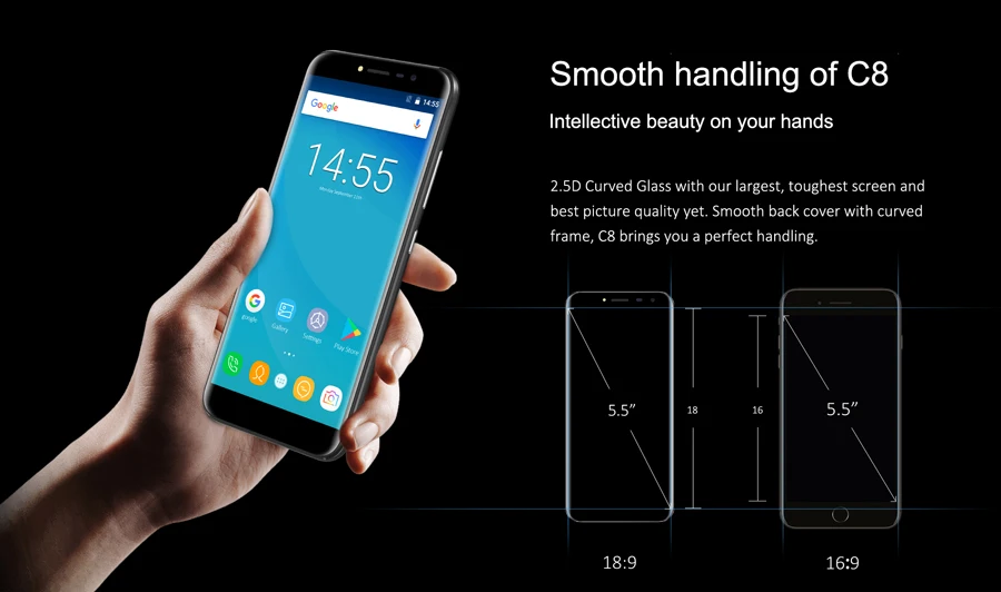 Oukitel C8 5," HD 18:9 дисплей Бесконечность Android 7,0 2 Гб ОЗУ 16 Гб ПЗУ MTK6580A четырехъядерный отпечаток пальца 13 МП 3000 мАч мобильный телефон