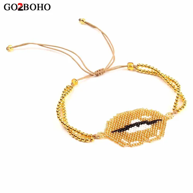 Go2boho Dropshipping MIYUKI Bracelet Inspirational Bracelet Gold Lips Kiss Brace Go2boho Dropshipping MIYUKI Bracelet Inspirational Bracelet Gold Lips Kiss Brace