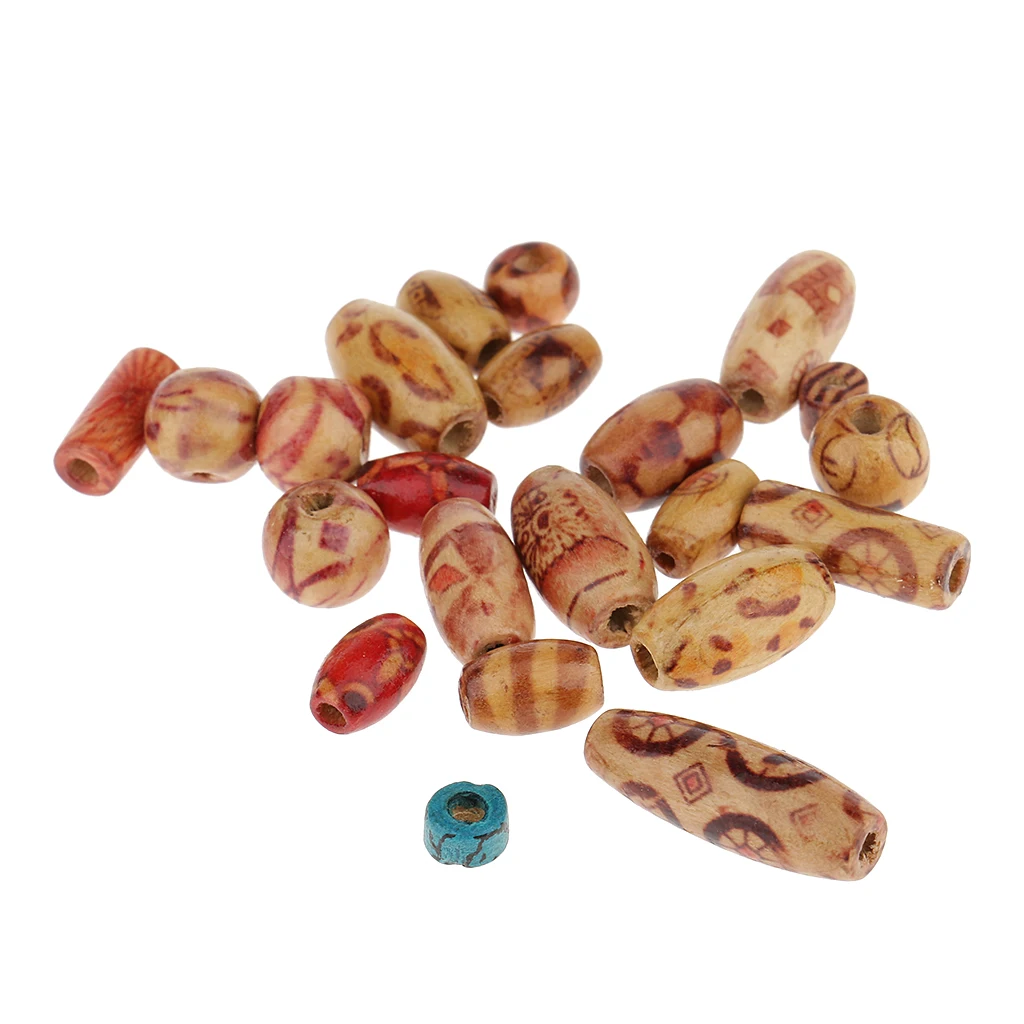 Phenovo 100 Pieces Mixed Printed Wood Beads Large Hole Bead DIY Jewelry Accessories Make Necklace Bracelet Macrame Craft Project