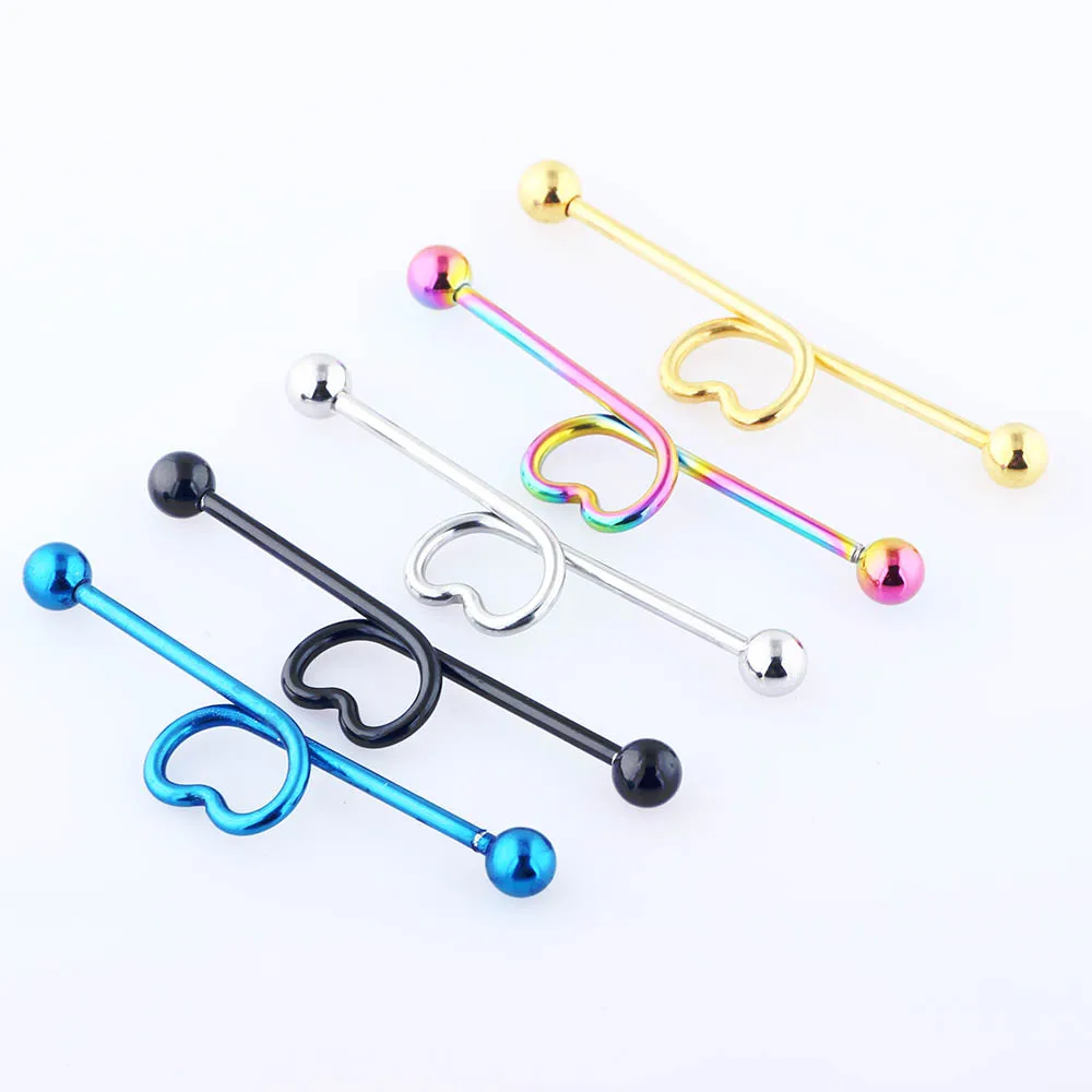 Industrial Barbell Earring Stainless Steel 14 Gauge Cartilage Earring Body Piercing 1 1/2 Inch(38mm)- Straight Coil Wave Twiste