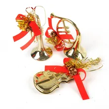 3PCS Christmas Tree Hanging Musical Instruments Pendant Party Decoration Ornaments Xmas horn Gold,silver Wholesale #CNO24