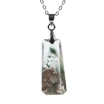 

Genuine Natural Green Phantom Quartz Crystal Women Rectangle Bead Healing Stone Pendant 26x12x7mm