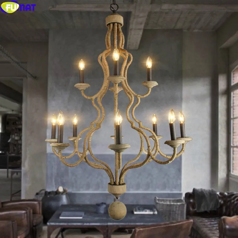 

FUMAT Rope Pendant lamp Kitchen Hanging Lighting Fixture Industrial Iron Hanglamp LED Hanglamp For Coffee Bar Loft Nordic Light