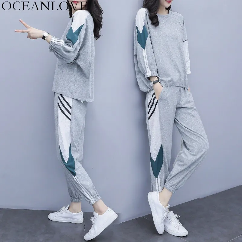 

OCEANLOVE 2019 Sprint Autumn Sweatsuit Print Casual O-neck Tops Elastic Waist Pants Conjuntos De Mujer Fashion Women Set 11813