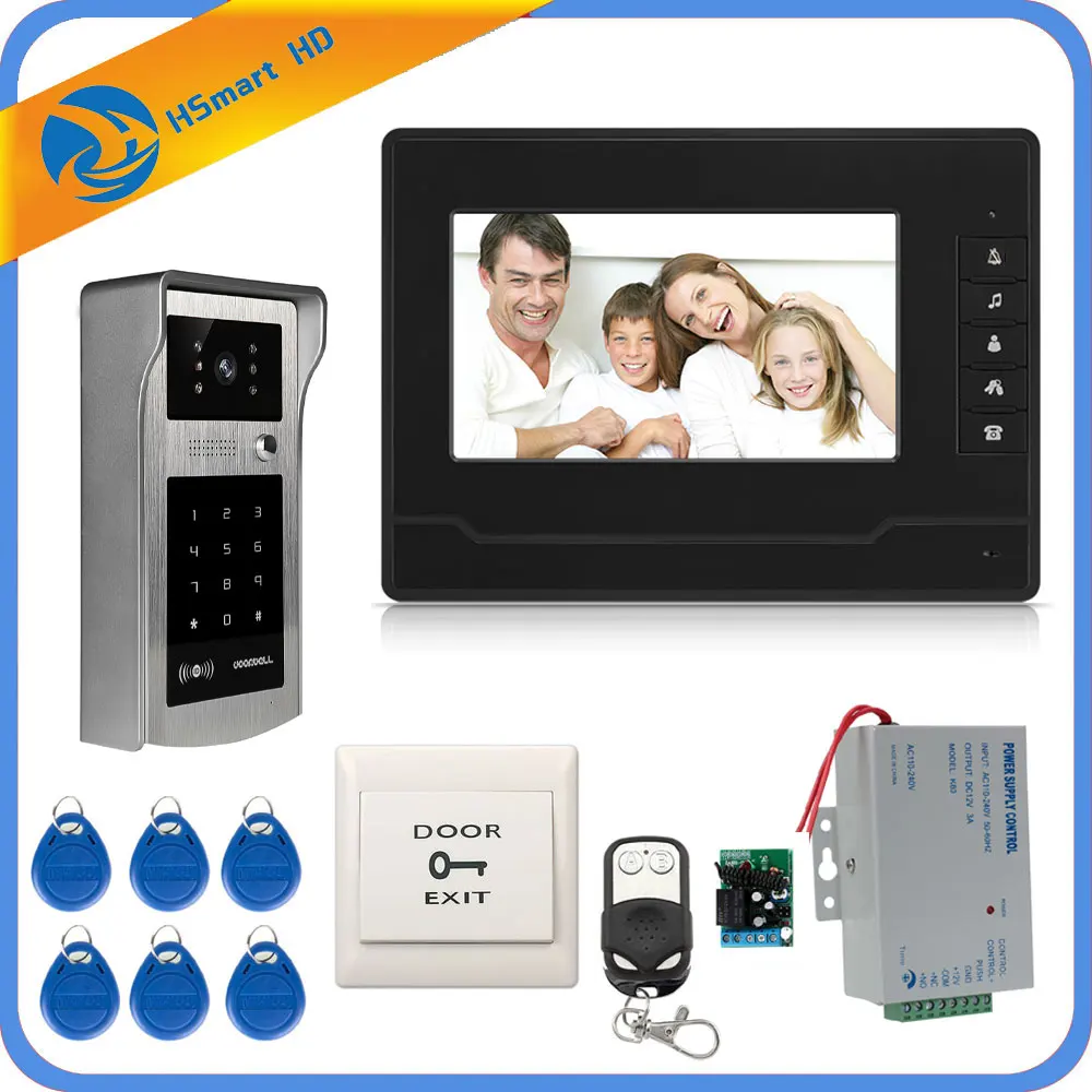 Проводной 7 дюймов монитор видео дверной звонок видеодомофон Входная система + IR RFID код Клавиатура камера + пульт бесплатная доставка
