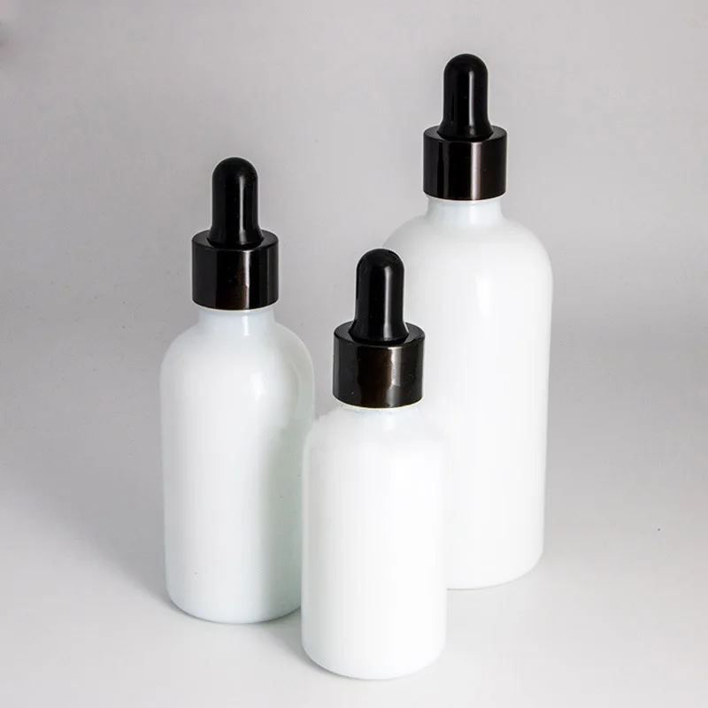 

5ml 10ml 15ml 20ml 30ml 50ml 100ml Empty white porcelain glass bottle enseential oil dropper bottles with black cap 0C