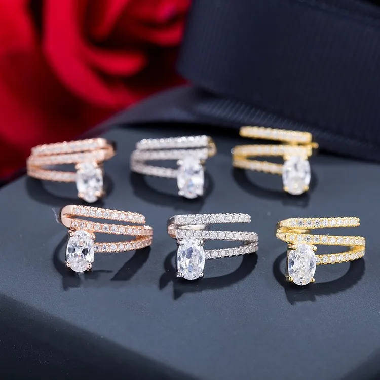 

Luxury S925 Sterling Silver Full Crystal Ear Clip Rose Gold Color Micro Inlay Zircons Personality Monaco earrings Jewelry