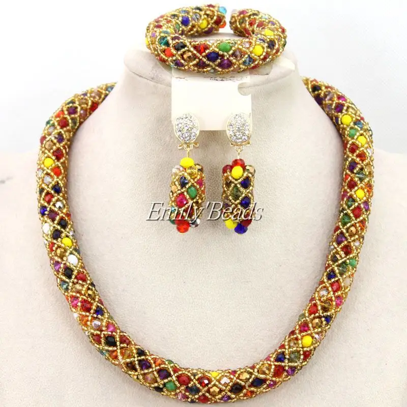 Colorful Nigerian Wedding Beads Jewelry Set 2016 Fashion African