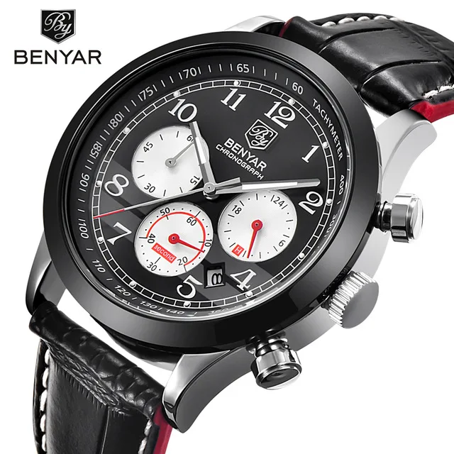 

BENYAR Top Brand Sport Waterproof Chronograph Men Watch Top Brand Luxury Male Leather Quartz Military Wrist Watch Men Clock saat