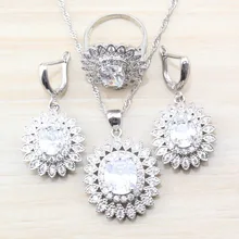 AAA+ качество белый австрийский кристалл 925 пробы серебро Дубай Свадебный костюм Ювелирные наборы серьги/ожерелье/кольцо Размер 6/7/8/9/10