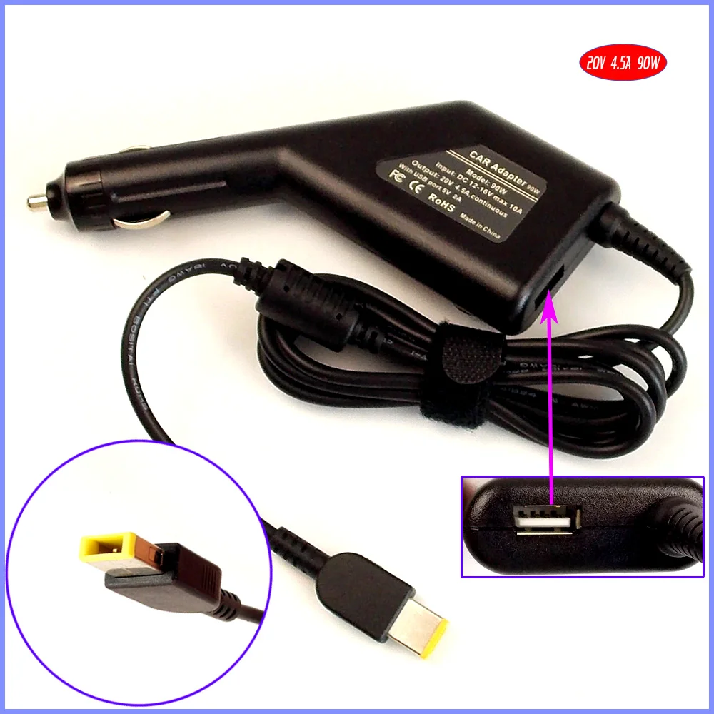 Автомобильное зарядное устройство для ноутбука 20 в 4 5a DC USB-адаптер Lenovo Thinkpad 300 500