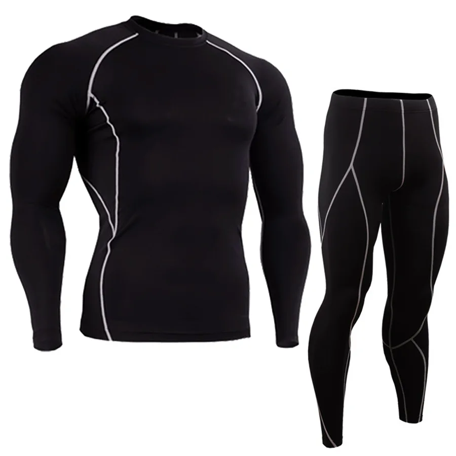 

man running tights compression suit crossfit T-shirt muscle shirt +leggings men rashgard kit gym clothing men sportswear S-3XL