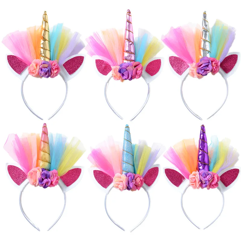 

Child unicorn headband rainbow halloween party headwear costume accessories