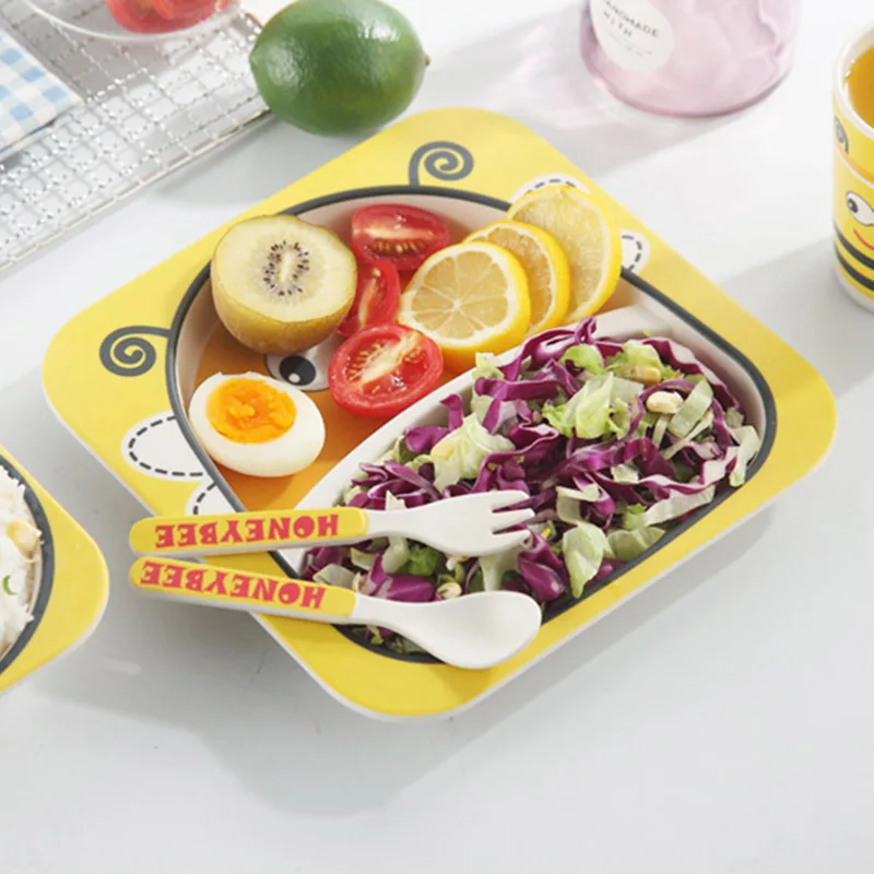 5pcs/sets Baby Dish Tableware Set Natural Bamboo Fiber Bowl With Cup Spoon Plate Fork Feeding Dishes for Kids Utensils T0377 5pcs/sets Baby Dish Tableware Set Natural Bamboo Fiber Bowl With Cup Spoon Plate Fork Feeding Dishes for Kids Utensils T0377