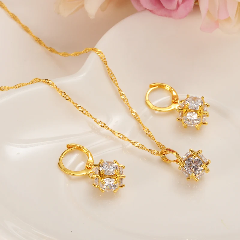 Gold rainstone ball Wedding Jewelry Sets Cubic Zirconia Elegant Engagement Earring for Women girlscharms partygift Accessories