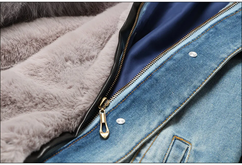 Maomaokong natural rabbit fur lined denim jacket fox fur coat coat fashion denim fox fur warm lady winter jacket women parka