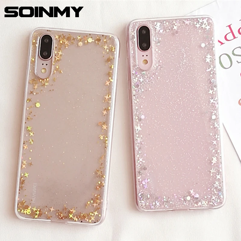 

Soinmy Glitter Star Case For Huawei p20 pro Case Silicon Transparent Clear Soft Back Cover For Huawei P20 lite Case Funda luxury