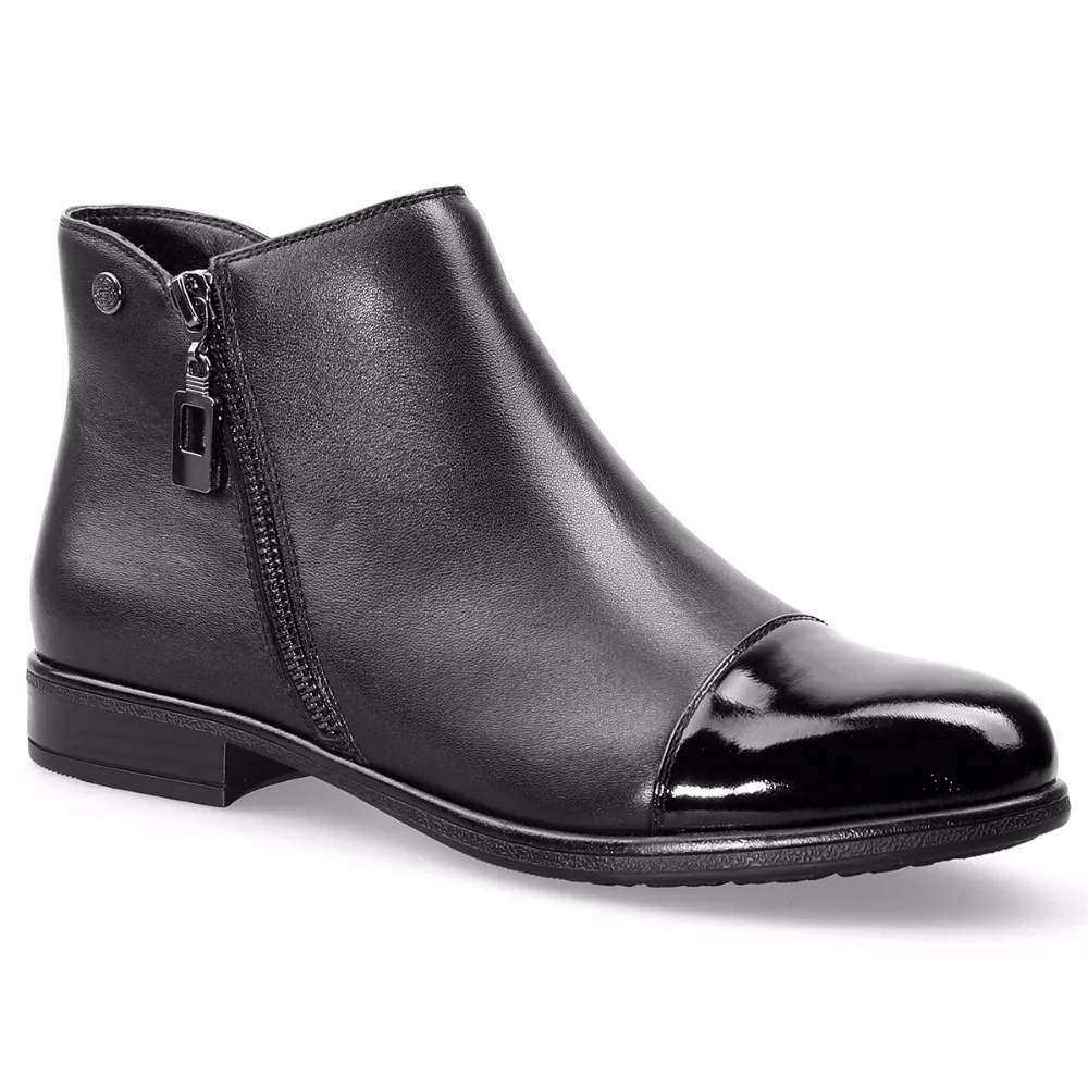 Noir Chaudes Carré Courtes Peluche Hiver Véritable Cheville Cuir Bout Mouton En De Chaussures Peau Mebi Femmes Rond Talon Bottes qTw188U