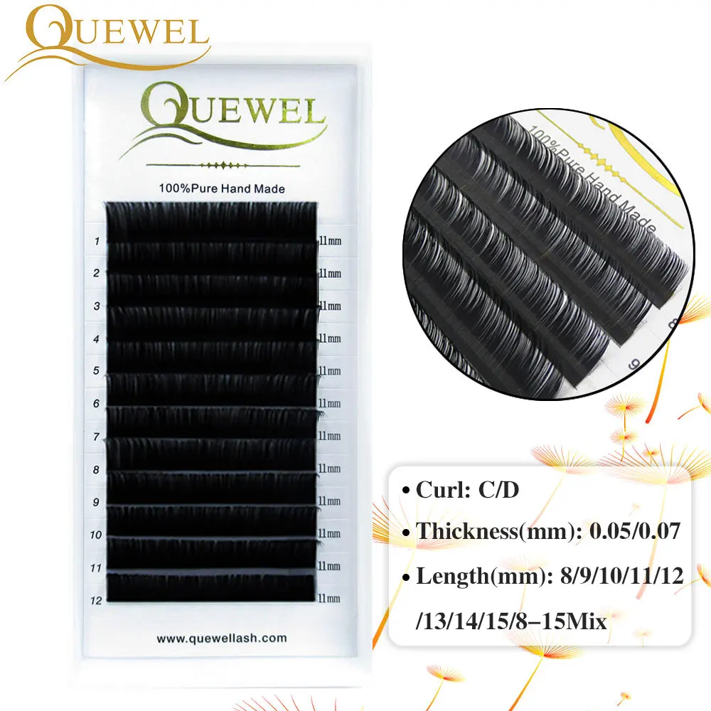 

Quewel Eyelash Extension Mix Makeup Silk Lashes Extension In One Tray Natural Synthetic Mink Individual Cilia Professional Use