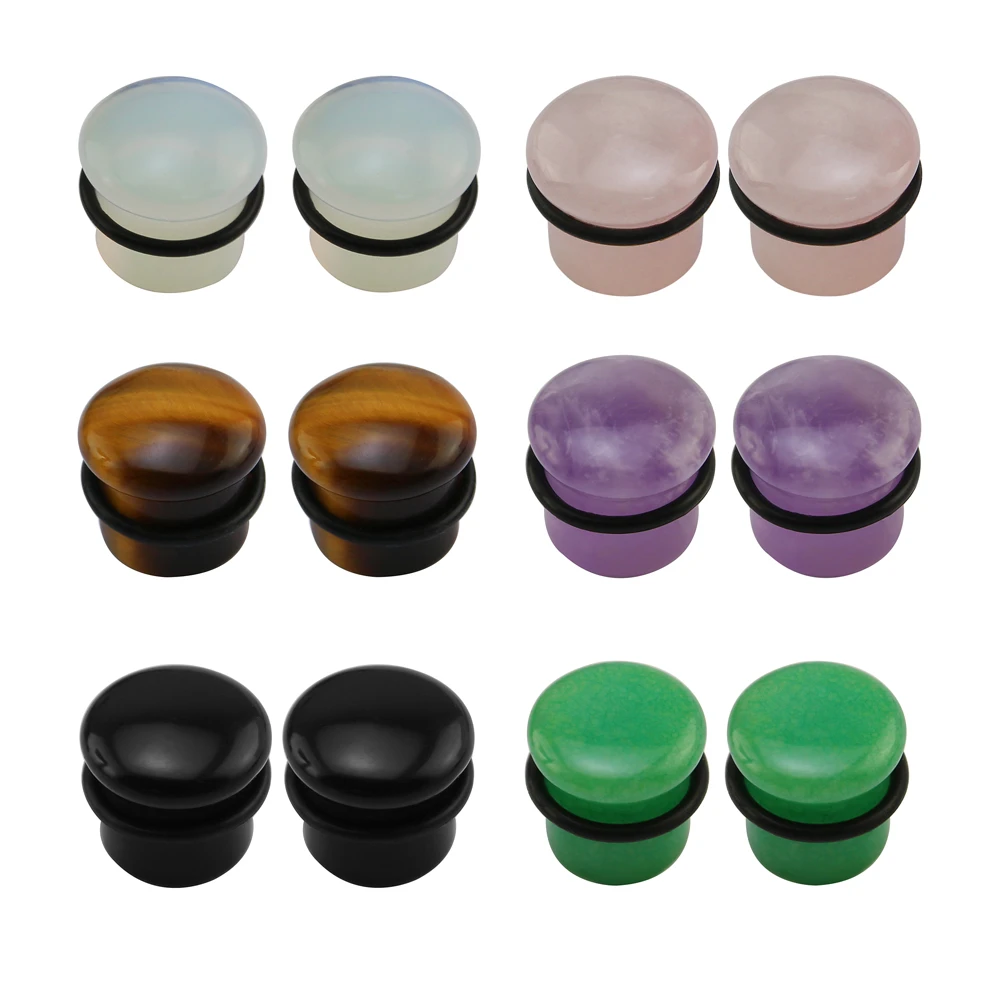 PAIR Muti-Color Organic Stone Ear Tunnel Plug Hoop Plug Flesh Earlet Expander PAIR Muti-Color Organic Stone Ear Tunnel Plug Hoop Plug Flesh Earlet Expander
