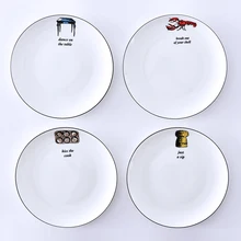 Black strokes Creative Tableware Bone China Plates, 21cm Dessert Plate Salad Plate Cutlery Tray, Free Shipping!