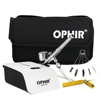 OPHIR Airbrush Kit with Air Compressor & Cleaning Tools & Bag Air brush Spray for Makeup System Nail Art Body Paint _AC117W+