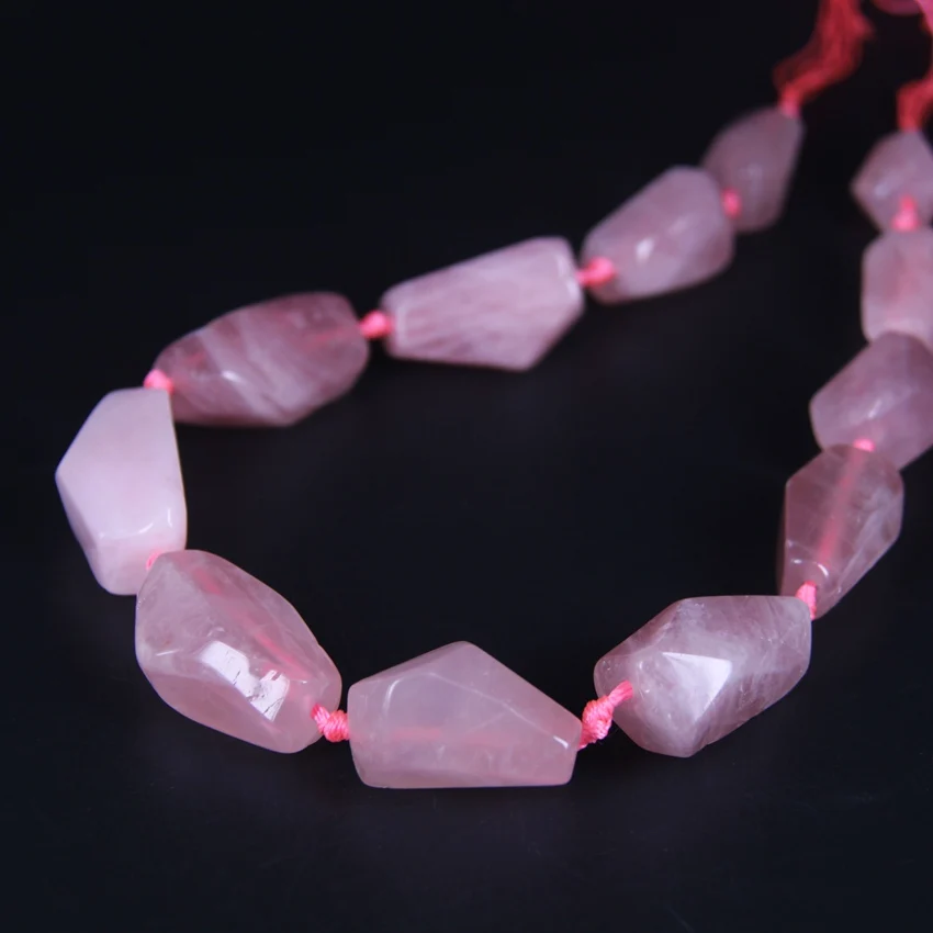 

15.5"/strand Large Size Rose Quartzs Faceted Nuggets Loose Beads,Tumbled Pink Crystal Cut Slab Pendants Charms Jewelry Making