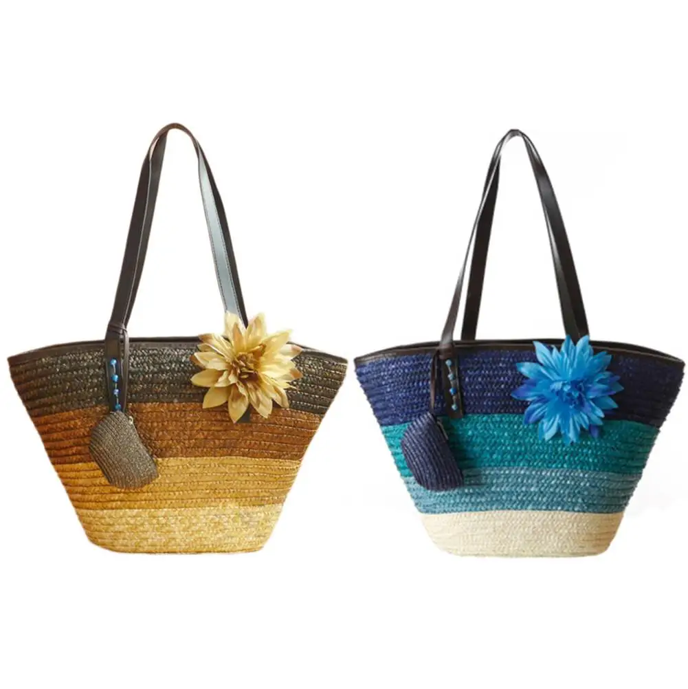 Красочная пляжная соломенная Плетеная соломенная вязаная сумка для дома сумка для хранения в богемном стиле модная сумка в разноцветную