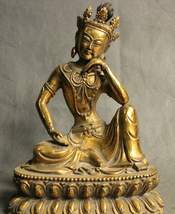 

zhenghua587++8" Tibet Tibetan Bronze Gilt Temple Thinking Kwan-Yin GuanYin Buddha Tara Statue
