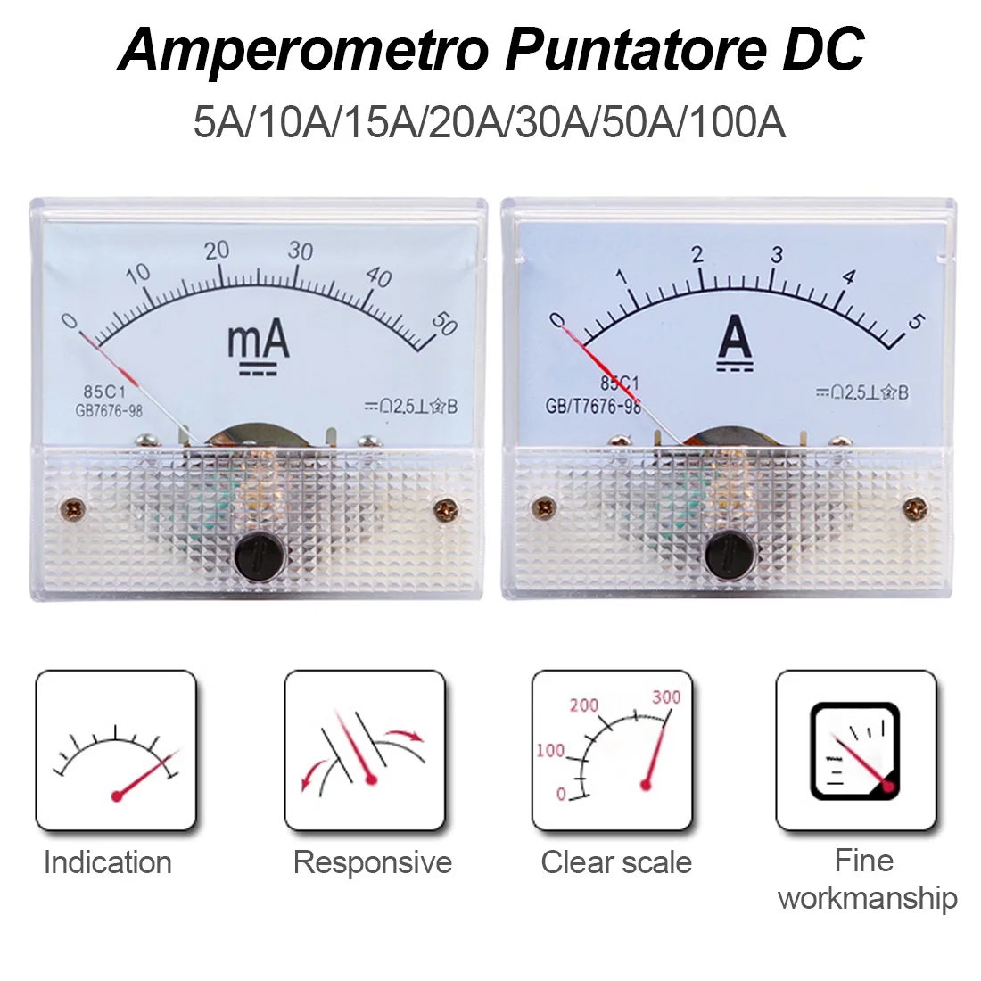 

Gauge Tools DC Analog Pointer Current Meter Panel 5A/10A/15A/20A/30A/50A/75A/100A Current Mechanical Ammeters
