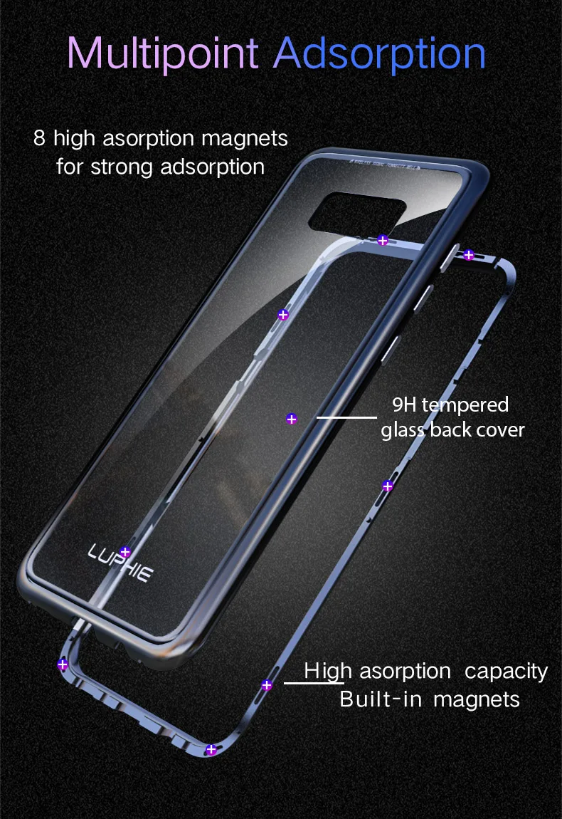 Online LUPHIE para Samsung Galaxy S9 S8 Plus S7 Edge Note 8 Note 9 funda Original a estrenar Marco de Metal de aluminio magnético de vidrio templado