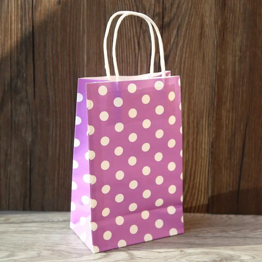Крафт-Бумажные пакеты с ручками, сумки для шопинга в горошек, свадьбы, подарочные сумки, вечерние подарочные сумки 10 шт./партия - Цвет: Фиолетовый