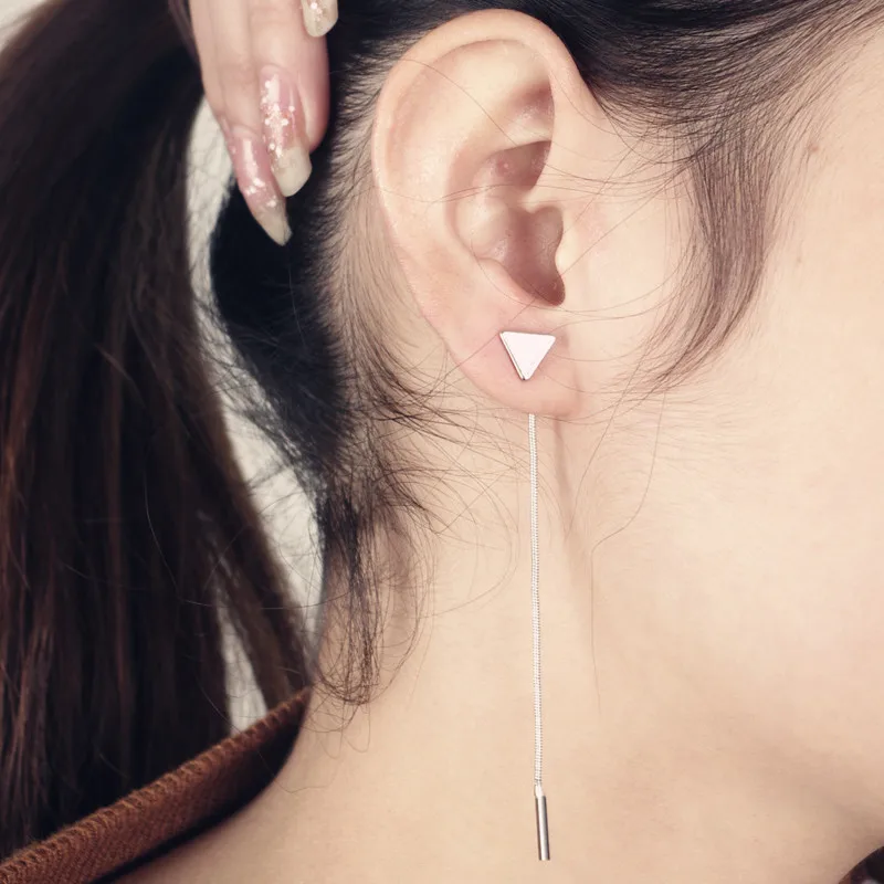 

Fashion 2Styles Women Personality Geometric Triangular Design Metal Chain Tassels Ear Drop Earrings