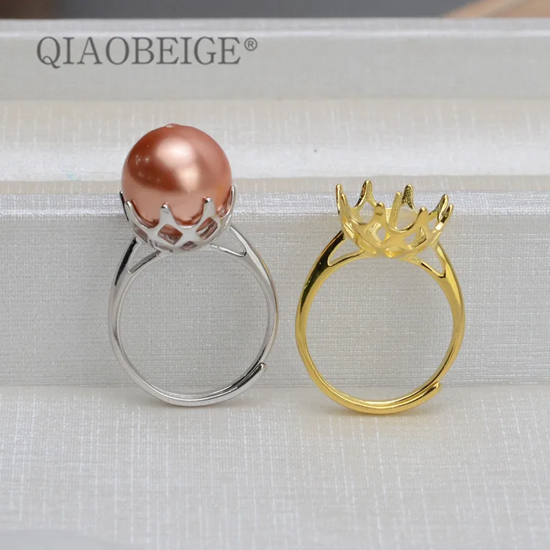 QIAOBEIGE DIY крепления 925 Корона кольцо пустой подходит 6-9 мм Регулируемые кольца diy ручной работы круглые Akoya жемчужные крепления