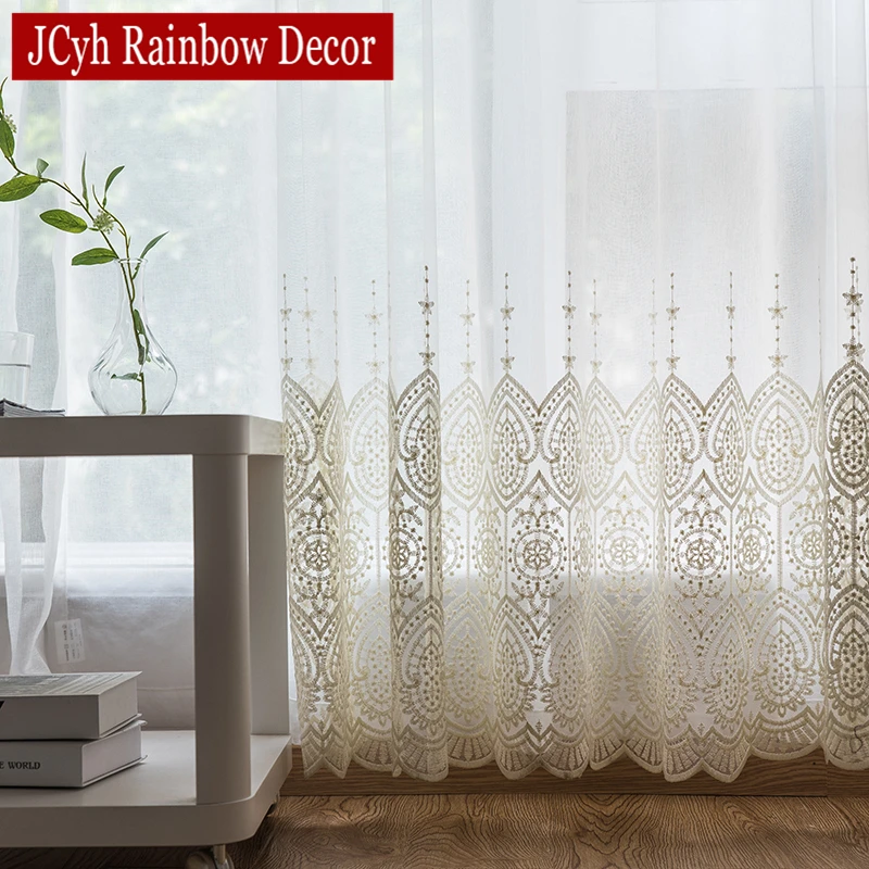 Cortinas de tul blancas bordadas para sala de estar dormitorio cocina gasa pura cortina tratamiento de ventana cortinas Rideaux Voilage