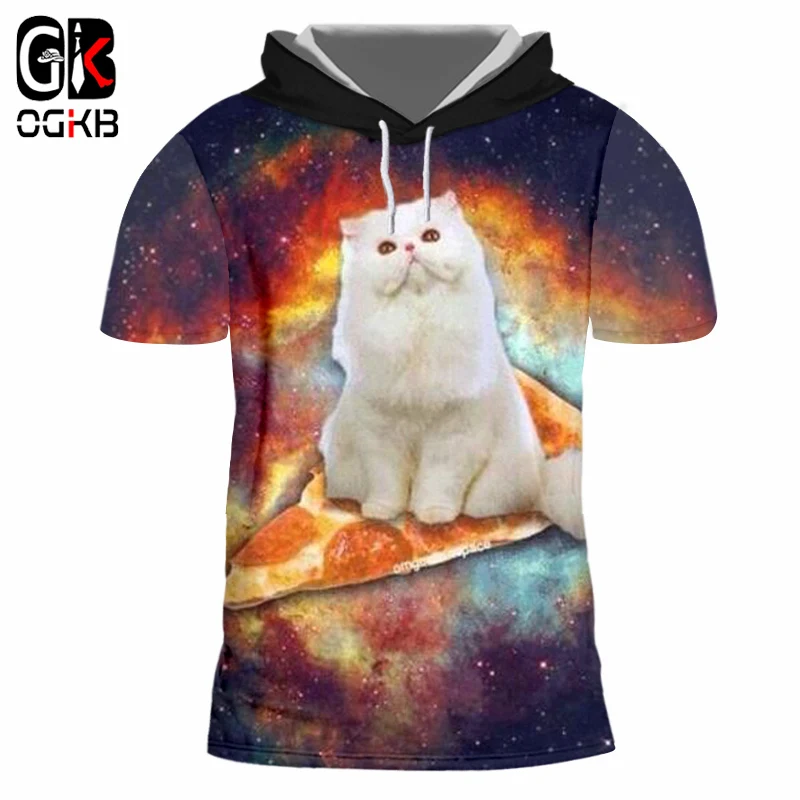 OGKB Galaxy Space футболка с капюшоном Мужская забавная Футболка принтом кошки сидя на