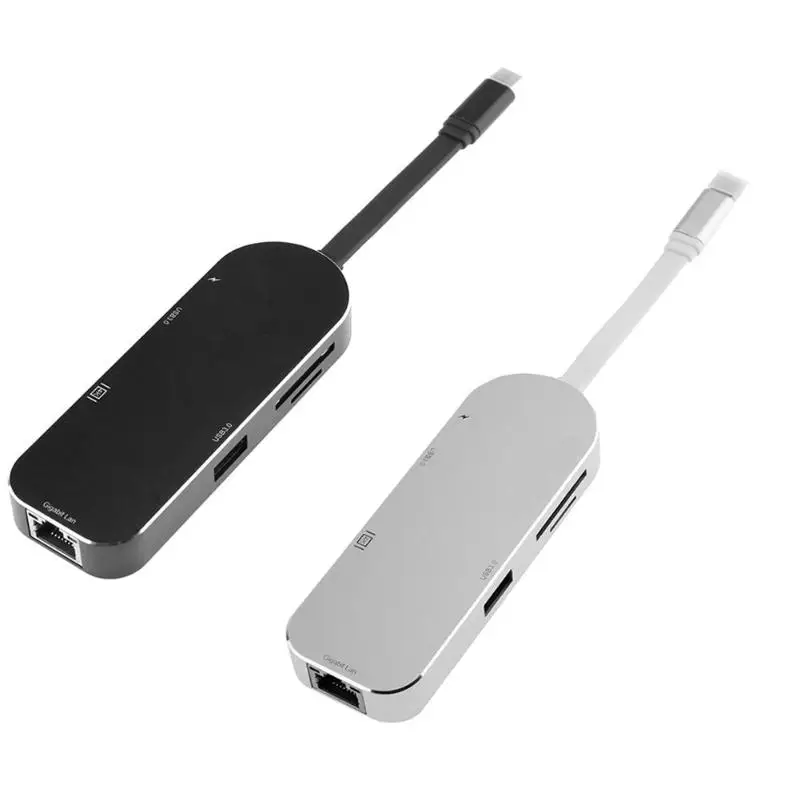 

7 in 1 USB 3.1 Type C 4K Video HDMI RJ45 USB 3.0 Hub Adapter with SD/TF Card Reader Type C PD Charging Port for MacBook Pro