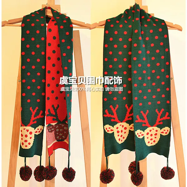 Милый Рождественский олень зеленый и красный зимний детский шарф 150*20 см для мальчиков и девочек теплые вязаные шарфы рождественские подарки для детей