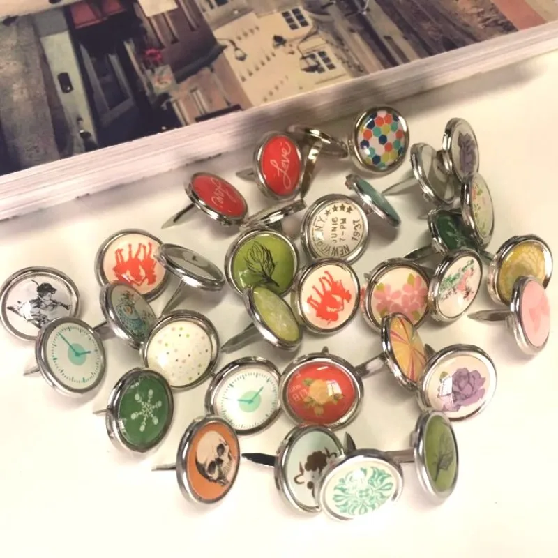

50pcs 15mm mix pattern round epoxy DIY brads scrapbooking embellishment cute metal brad crafts dairy decoration pin