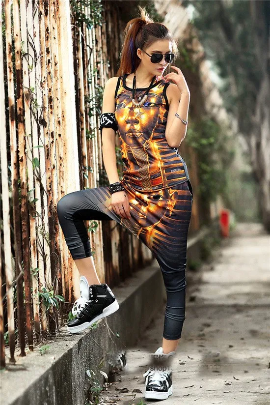 Sudaderas موهير الصيف مجموعات دعوى 3d مطبوعة المصرية فرعون الهيب هوب الرقص الملابس سترة + الحريم السراويل 2 قطعة مجموعة
