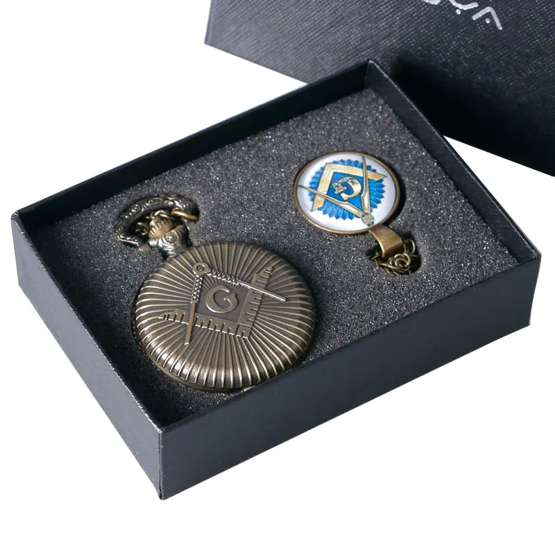

Bronze Freemasonry Masonic Jewelry Pocket Watch With Necklace Pendant And High Quality Chain Gift Set Free Shipping
