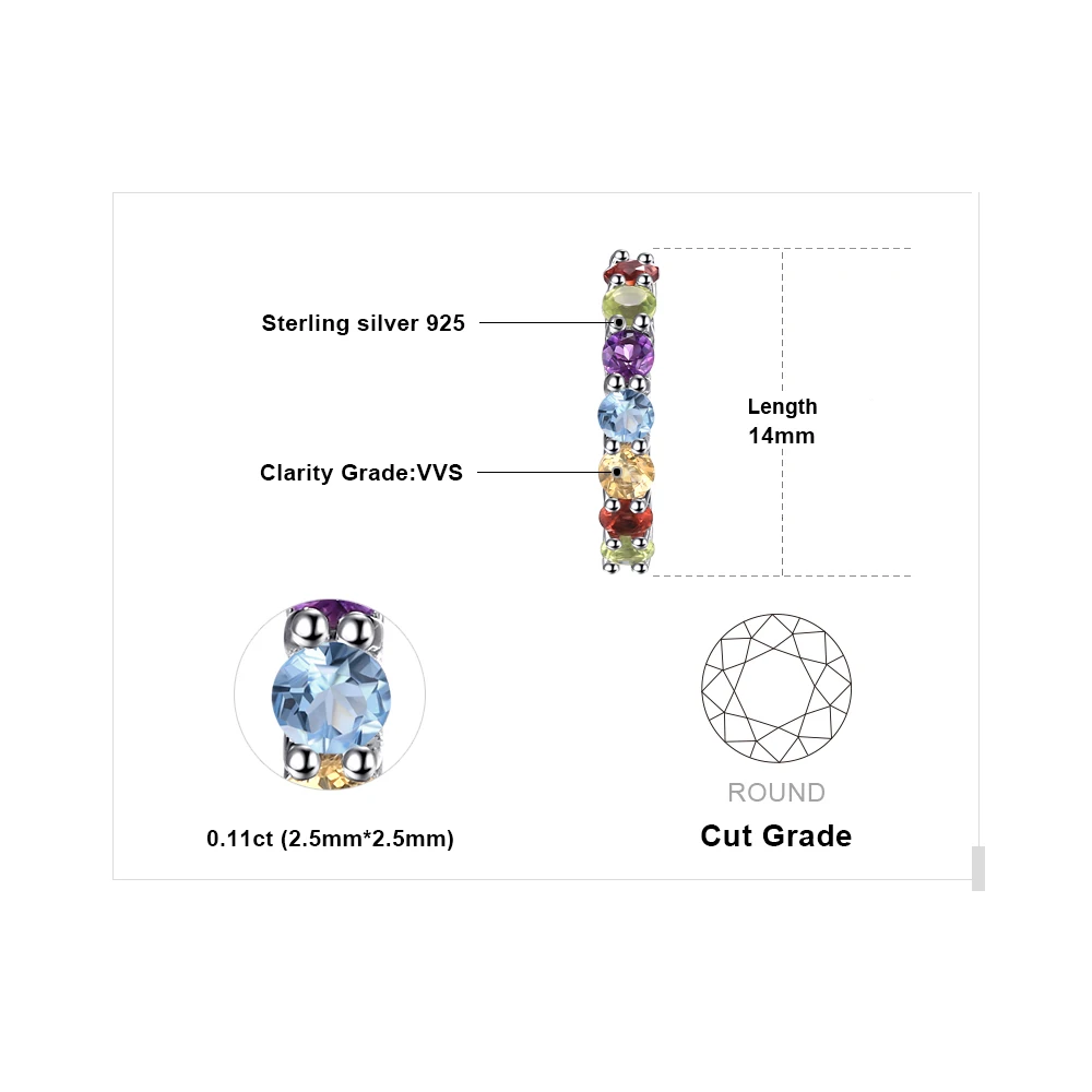 JewelryPalace 0.7ct Multicolor Natural Amethyst Citrine Garnet Peridot Blue Topaz Drop Earrings 925 Sterling Silver Fine Jewelry